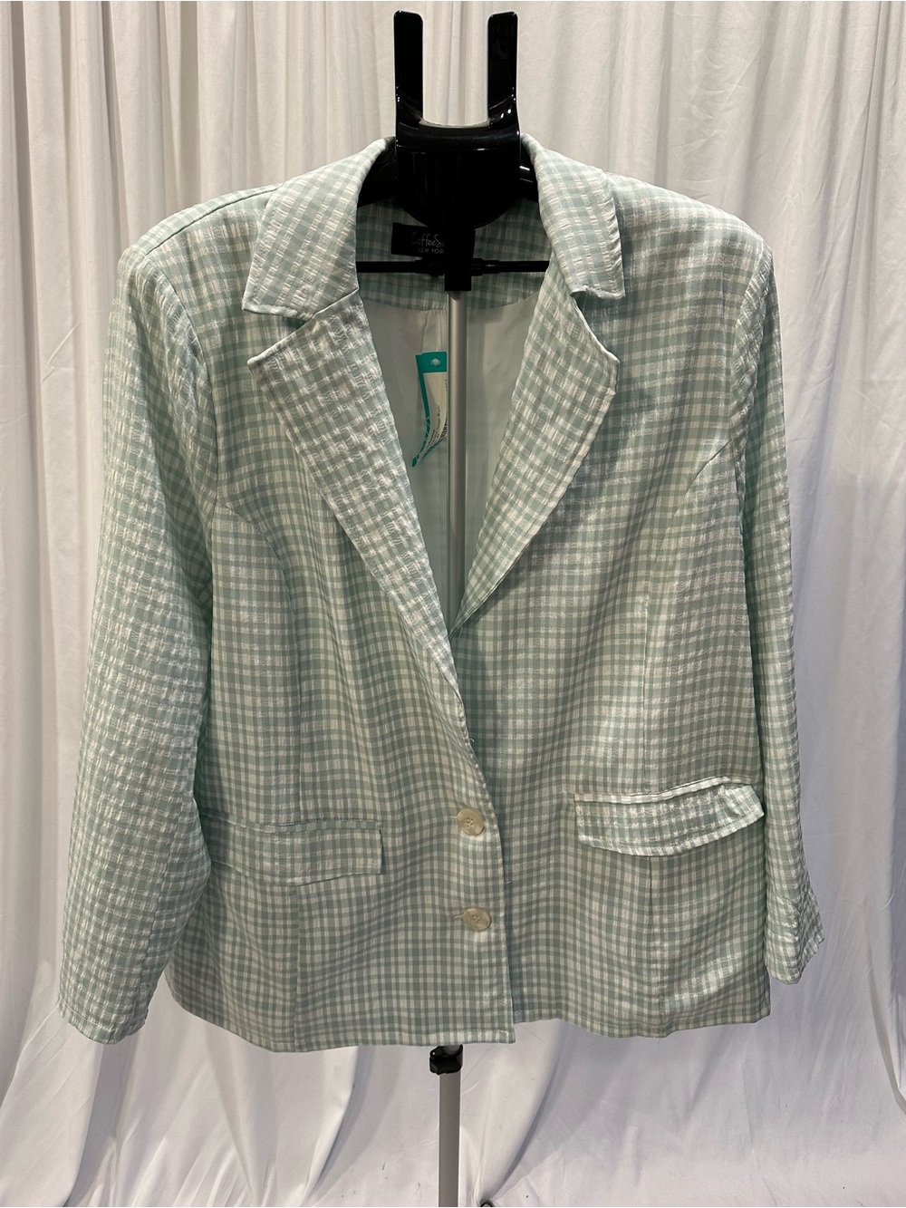 CoffeeShop Light Mint Plaid Womens Blazer Jacket